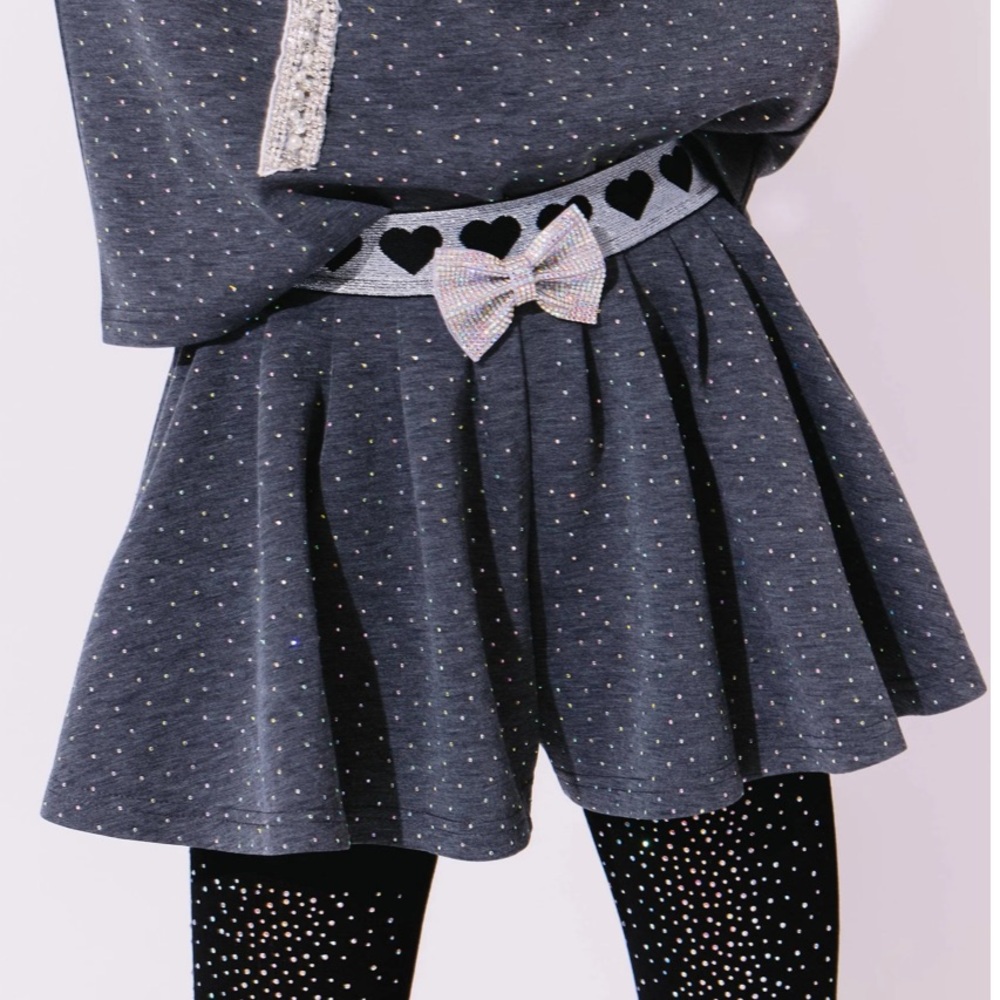Lola + The Boys Charcoal Rhinestone Skort with Heart Accents